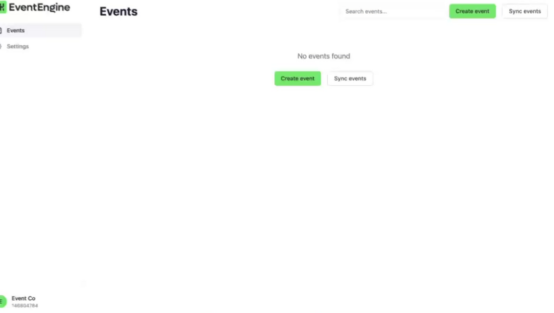 Empty EventEngine Events dashboard