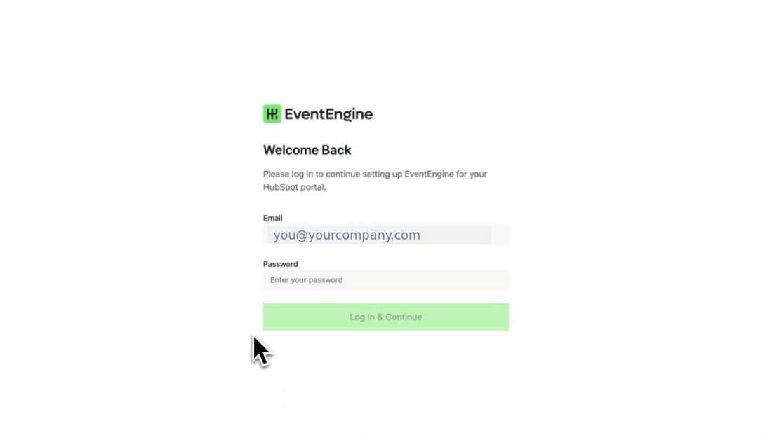 EventEngine Welcome Back login screen